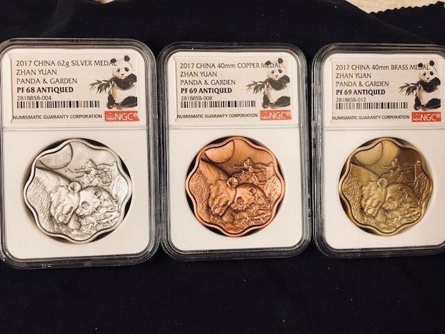 2017 Garden Panda Yuyuan Garden Panda Scallop Antiqued 3 medal set W/COA .RARE!! - Fresh Stock Dated February 2026