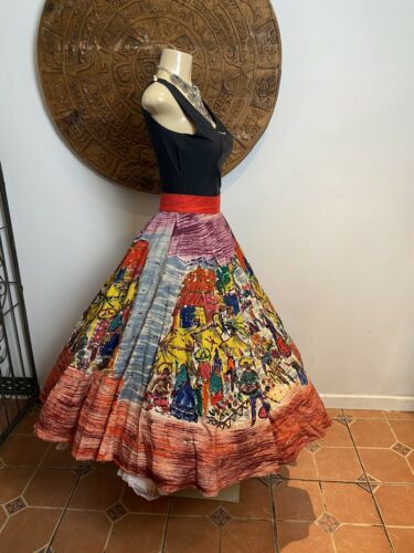 TEL-ART Vintage Mexican Full Circle Skirt Hand Painted With Sequins Small - Fresh Stock Dated February 2026