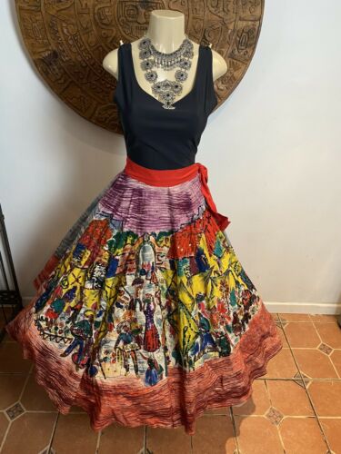 TEL-ART Vintage Mexican Full Circle Skirt Hand Painted With Sequins Small - Fresh Stock Dated February 2026