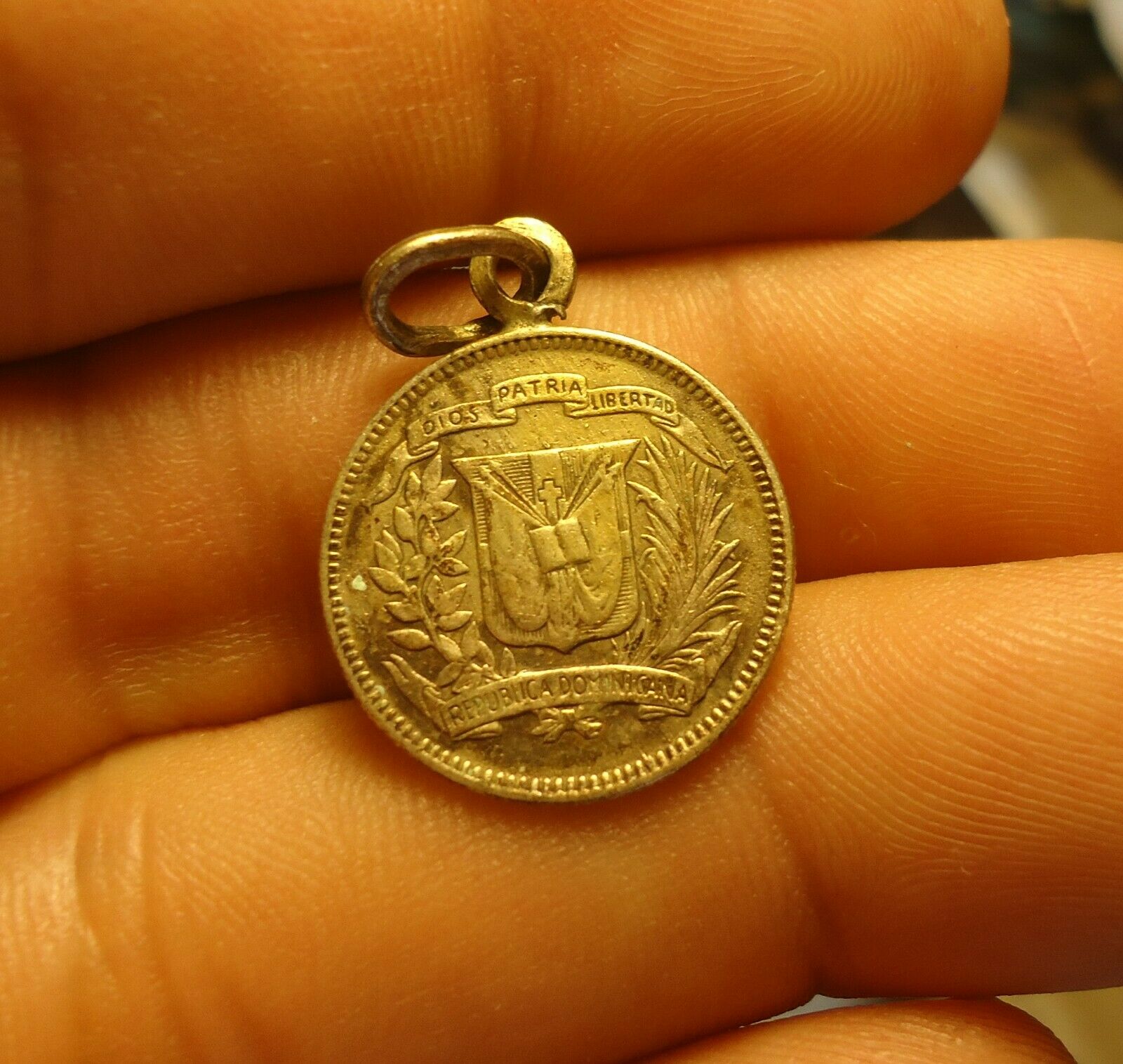 Dominican Republic KM19 10 Centavos Silver coin Pharmacy Symbol charm with loop - Fresh Stock Dated December 2025