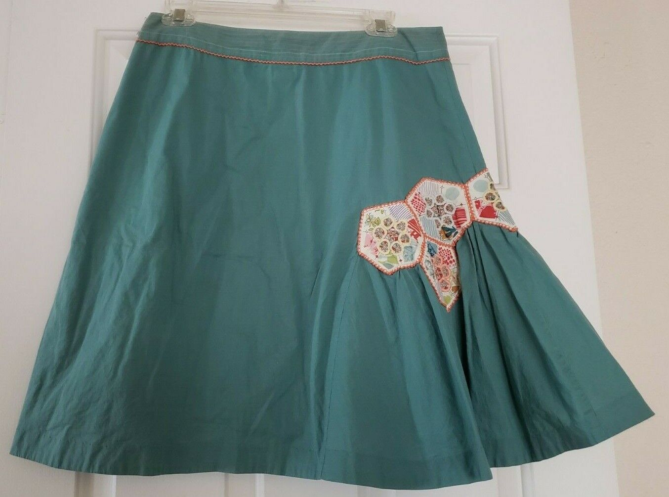 VTG ANTHROPOLOGIE Skirt Sz 6 Odille Green Calico Patchwork Embroidered Fit Flare - Fresh Stock Dated March 2026