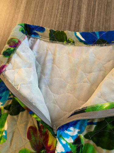 1970s MR. B of CALIFORNIA QUILTED BLUE/GREEN/BURGUNDY/GREYMOD FLORAL MAXI SKIRT - Fresh Stock Dated February 2026