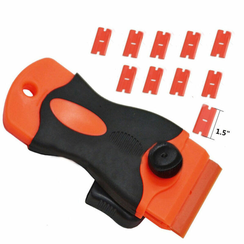 Plastic Double Edged Sticker Scraper with 10Pcs Razor Blades for Removing Glue - Fresh Stock Dated February 2026