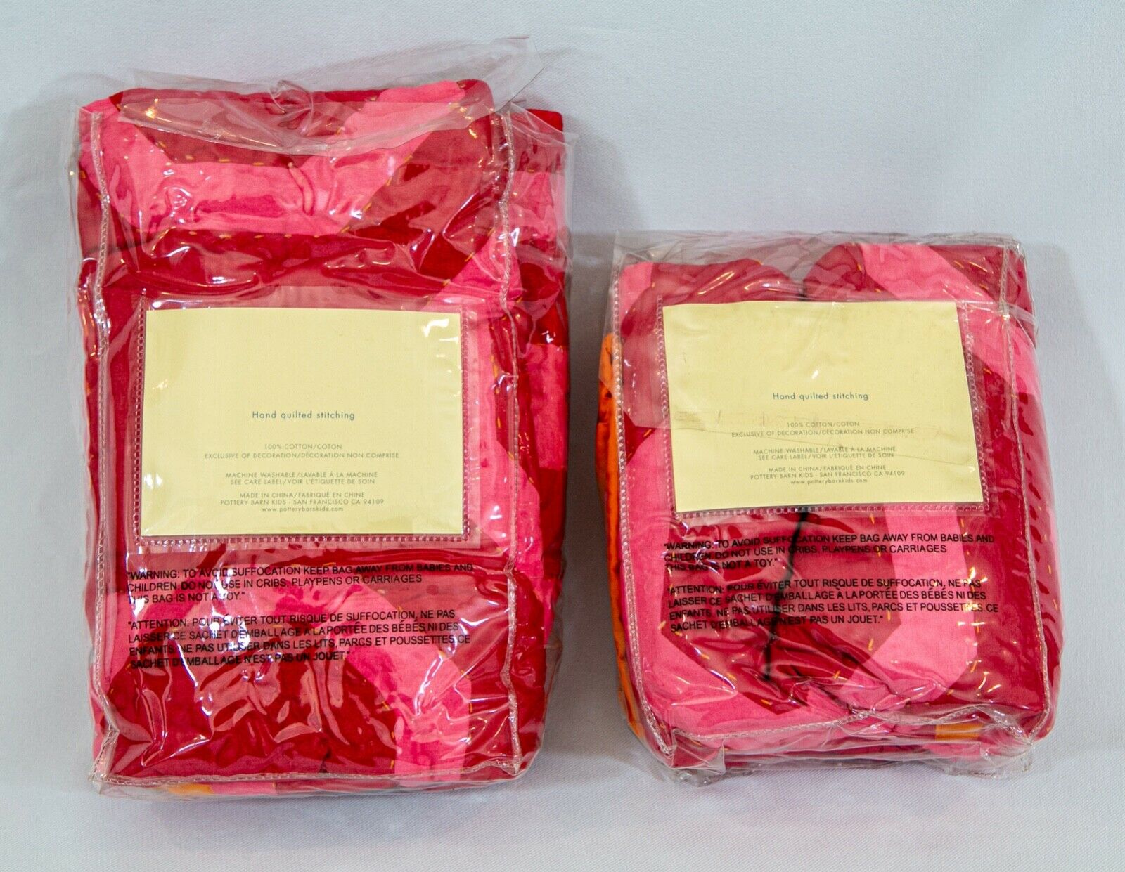 NWT [ PAIR ] Pottery Barn Kids Quilted Emmy Pillow Shams Pink/Red/Orange - Fresh Stock Dated December 2025