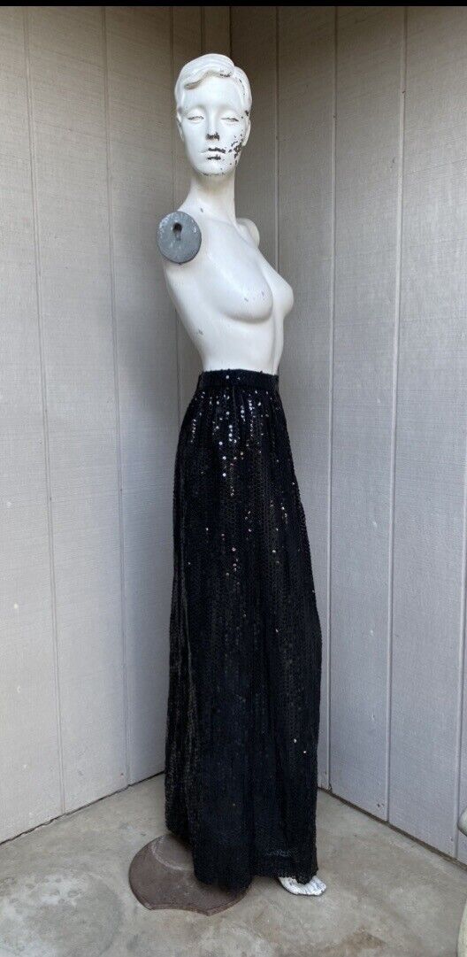 VTG 1970’s Oscar De La Renta sequin semi sheer glam goth maxi skirt XS - Fresh Stock Dated March 2026