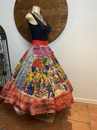 TEL-ART Vintage Mexican Full Circle Skirt Hand Painted With Sequins Small - Fresh Stock Dated February 2026