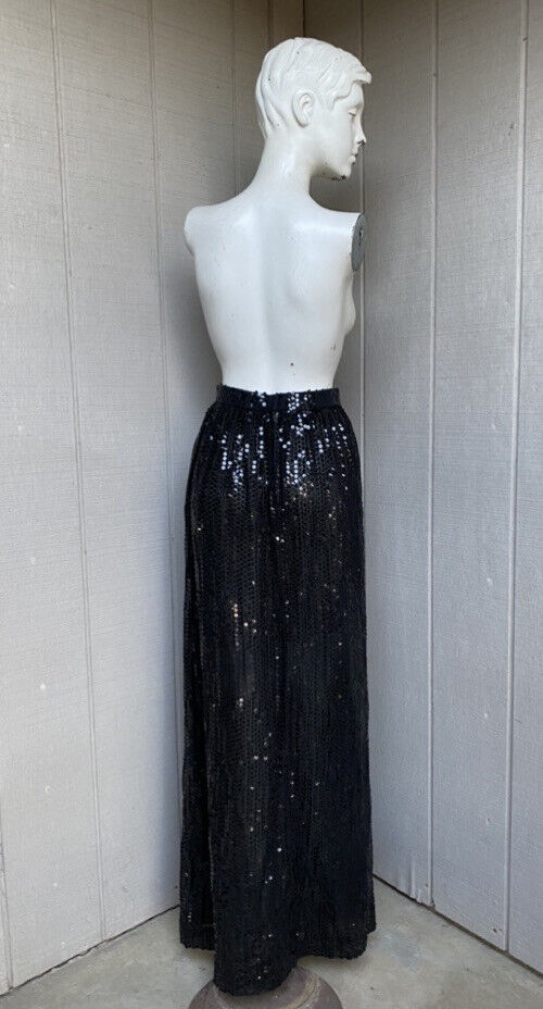 VTG 1970’s Oscar De La Renta sequin semi sheer glam goth maxi skirt XS - Fresh Stock Dated March 2026