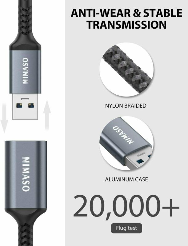 USB 3.0 Extension Cable 2 Pack[3.3ft + 6.6ft], NIMASO 3.3FT + 6.6FT (2-PACK) - Fresh Stock Dated February 2026