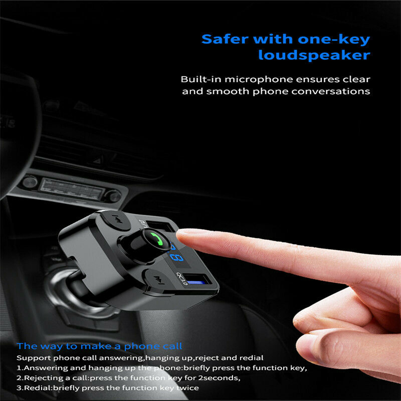 Wireless Bluetooth 5.0 FM Transmitter Handsfree Kit QC3.0 Car Dual USB Charger - Fresh Stock Dated February 2026