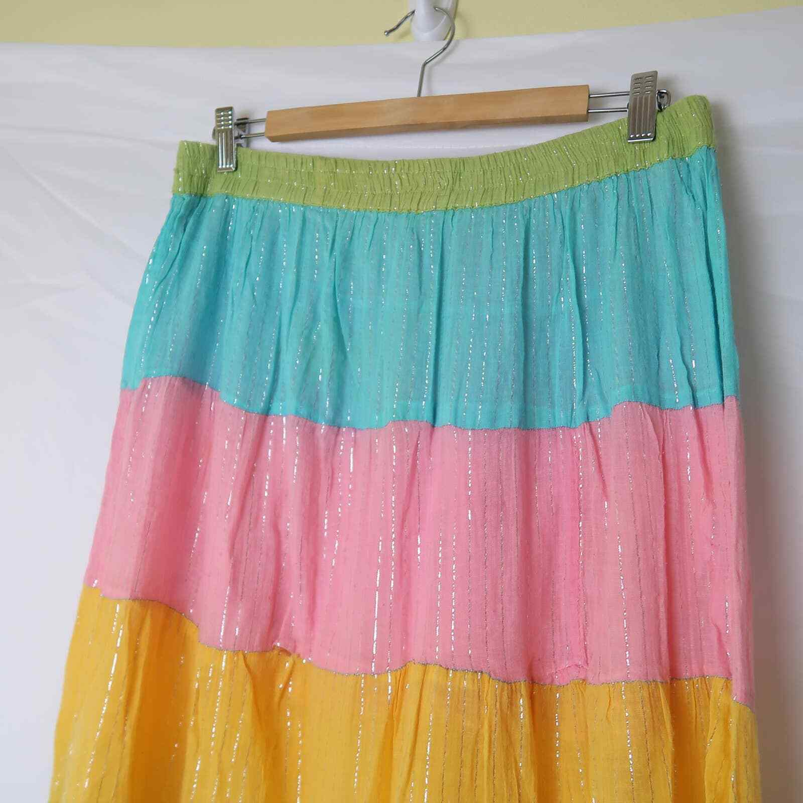 Vintage Banjara pastel rainbow striped tiered midi peasant skirt - Fresh Stock Dated March 2026