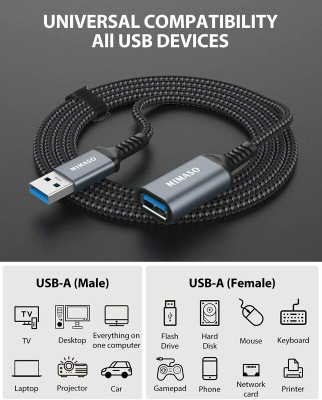 USB 3.0 Extension Cable 2 Pack[3.3ft + 6.6ft], NIMASO 3.3FT + 6.6FT (2-PACK) - Fresh Stock Dated February 2026