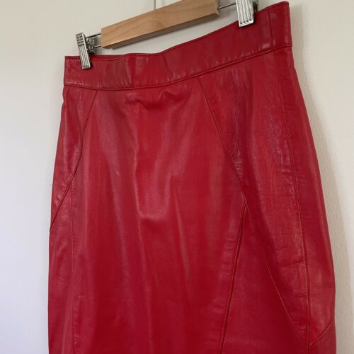 Vintage Genuine Leather Tight Midi Pencil Skirt Cherry Red Evan Arpelli Sz 6 28” - Fresh Stock Dated February 2026