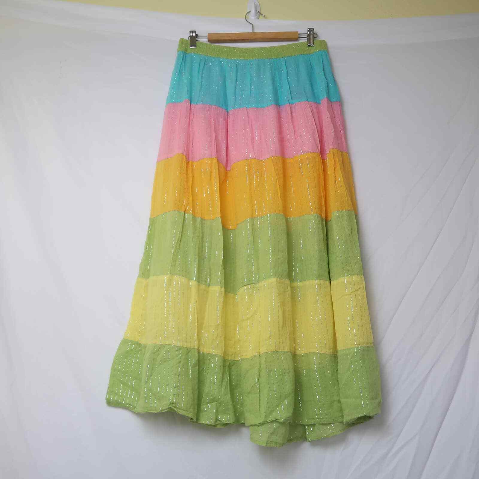 Vintage Banjara pastel rainbow striped tiered midi peasant skirt - Fresh Stock Dated March 2026