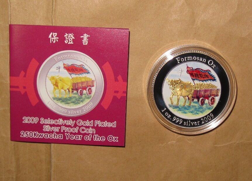 2009 Malawi  Kwacha Year of OX Gilded Golden Color proof Silver coin with COA - Fresh Stock Dated February 2026