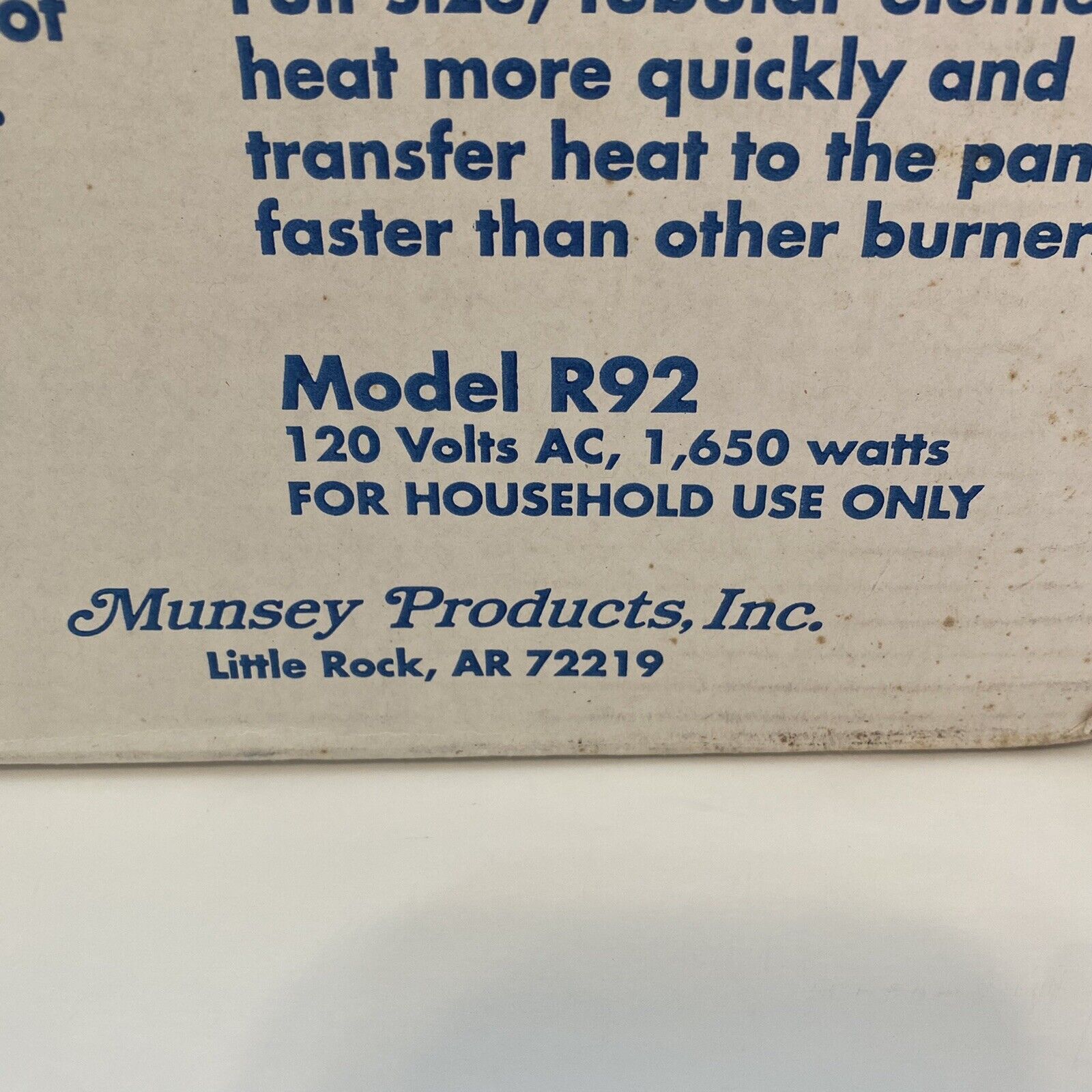 Vintage Munsey Table Top Buffet Range 650 Watts/1,000 Watts/120 Volt Model R-92 - Fresh Stock Dated February 2026