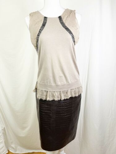 Vintage Deadstock Henri Bendel Leather Reptile Embossed Brown Pencil Skirt Small - Fresh Stock Dated February 2026