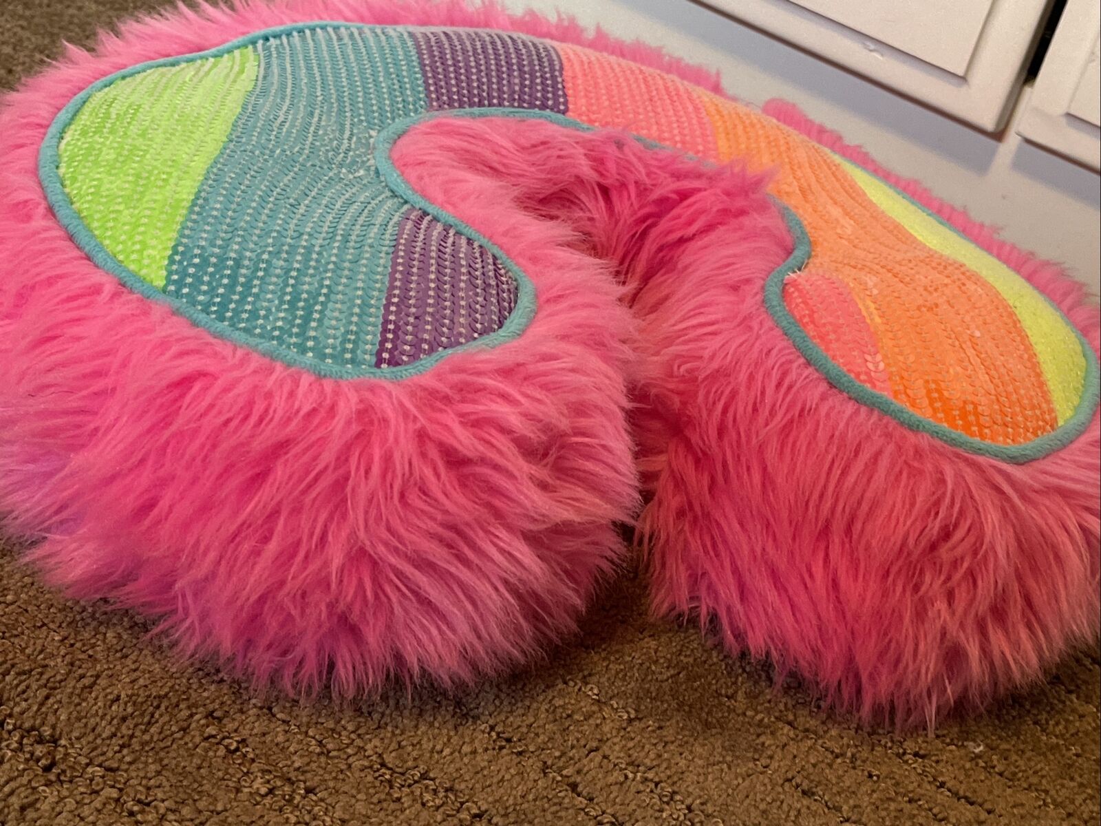 Pillow C JUSTICE initial girls bedroom playroom nursery Pink Purple SEQUIN cute! - Fresh Stock Dated December 2025