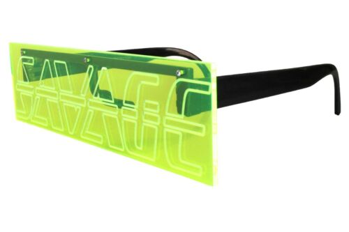 Savage Engraved Party Rave Festival Costume Futuristic Neon Green Sunglasses - Fresh Stock Dated December 2025
