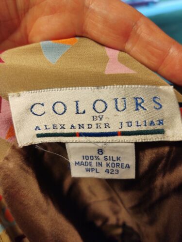 Vintage 80s Colours By Alexander Julian Novelty Tie Print Long Silk Skirt M 8 - Fresh Stock Dated February 2026