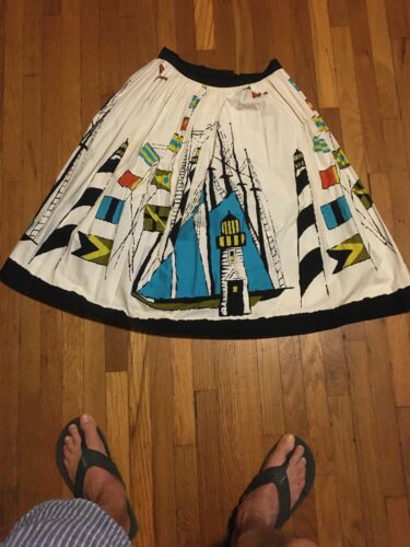 1950S Vintage Novelty Print Ships/ Lighthouse Skirt - Fresh Stock Dated February 2026