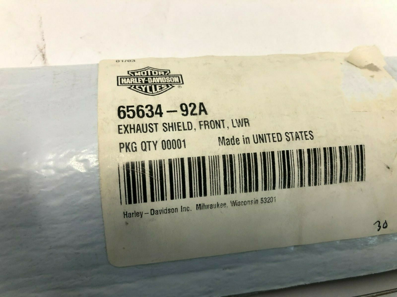 Harley new oem 65634-92a chrome lower exhaust heat shield guard - Fresh Stock Dated February 2026