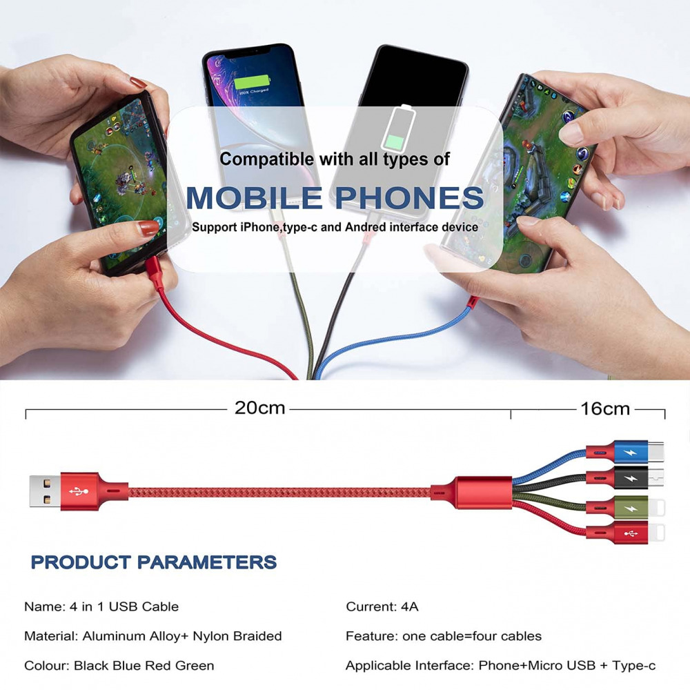 2Pcs Short Multi USB Charging Cable 3A, Minlu 4-in-1 Charger Cord with Dual... - Fresh Stock Dated February 2026