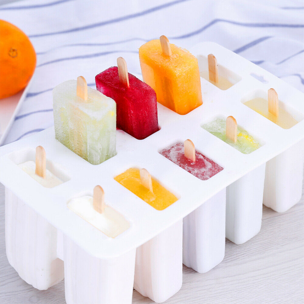 10 Cell Popsicle Molds Silicone DIY Frozen Ice Cream Mold Ice Lolly Pop Maker US - Fresh Stock Dated February 2026