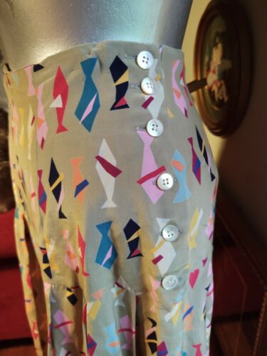 Vintage 80s Colours By Alexander Julian Novelty Tie Print Long Silk Skirt M 8 - Fresh Stock Dated February 2026