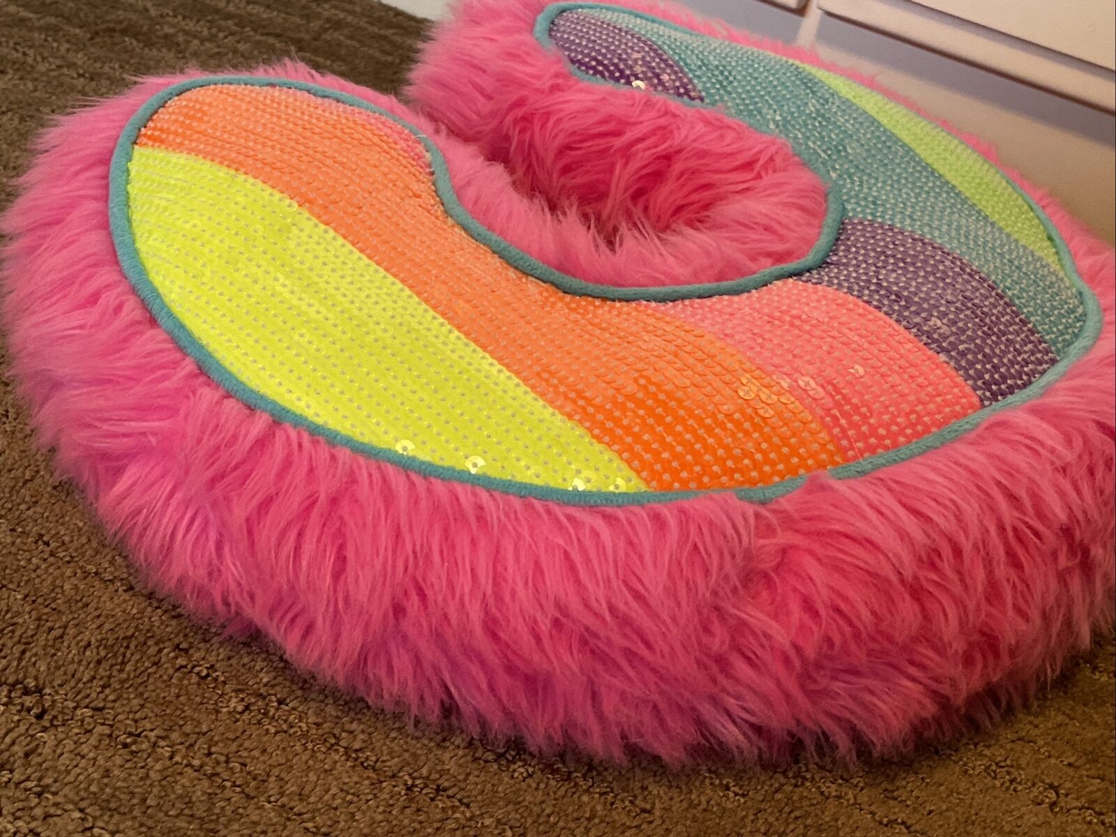 Pillow C JUSTICE initial girls bedroom playroom nursery Pink Purple SEQUIN cute! - Fresh Stock Dated December 2025