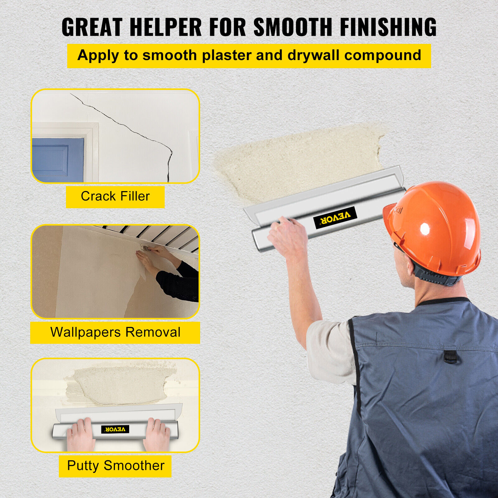 VEVOR Drywall Skimming Blade Putty Knife 24inch Finishing Tool Stainless Steel - Fresh Stock Dated February 2026