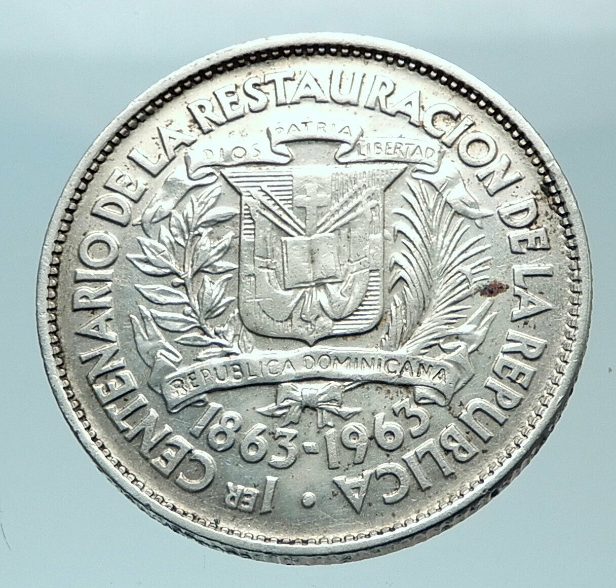 1963 DOMINICAN REPUBLIC Silver Liberty LIBERTO Arms Antique Silver Coin i78767 - Fresh Stock Dated February 2026