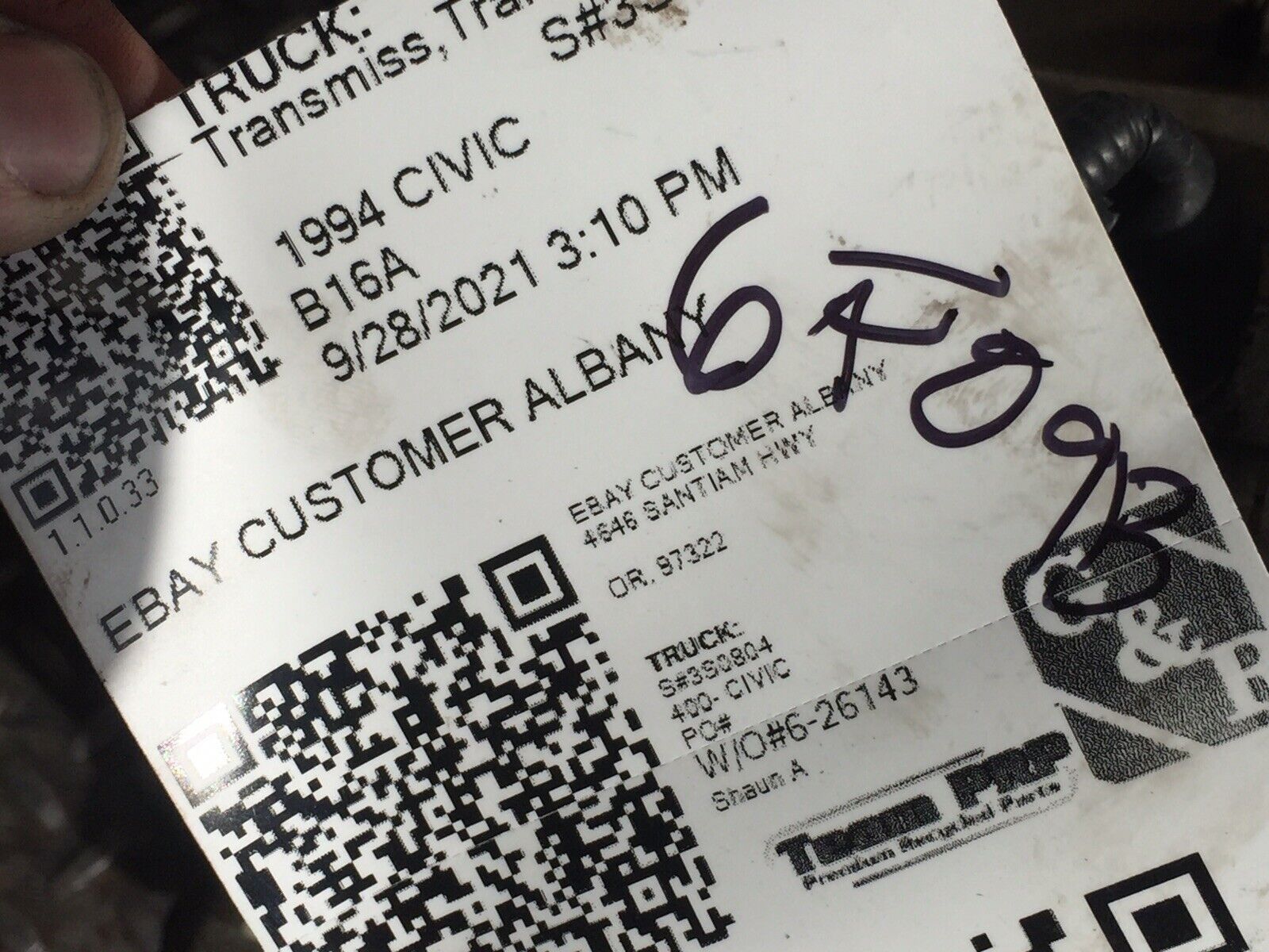 1992-1995 Honda Civic EX Si 5 Speed Manual Transmission Transaxle EG - Fresh Stock Dated February 2026