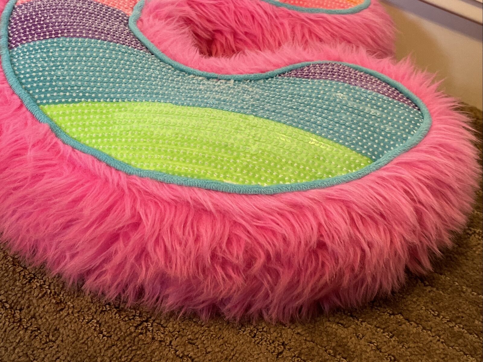 Pillow C JUSTICE initial girls bedroom playroom nursery Pink Purple SEQUIN cute! - Fresh Stock Dated December 2025