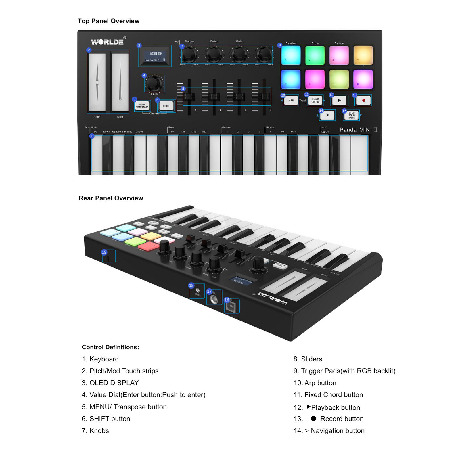 WORLDE Panda MINI II Portable 25- USB MIDI Keyboard Controller with 8 Q7Q5 - Fresh Stock Dated February 2026