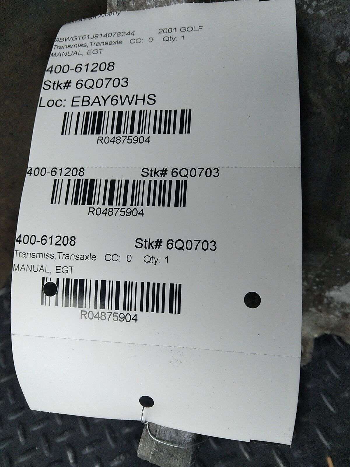 2001-2007 Volkswagen Golf HTBK 2.0L M/T Manual 5 Speed Transmission Code EGT - Fresh Stock Dated February 2026