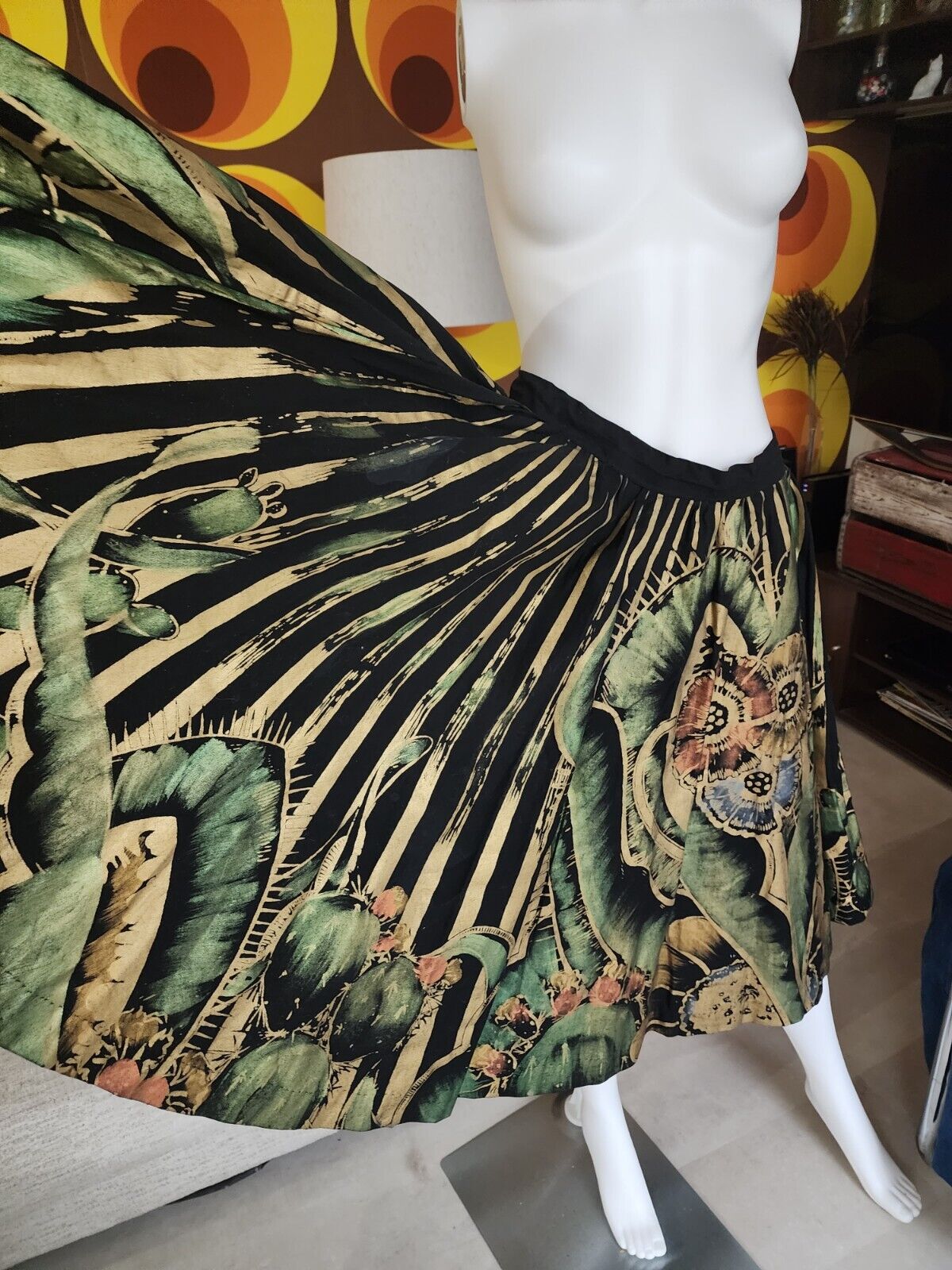 True 1950s Vtg W26-30 Mexican Hand Painted Circle Skirt Mexico Swing Full Dance - Fresh Stock Dated March 2026