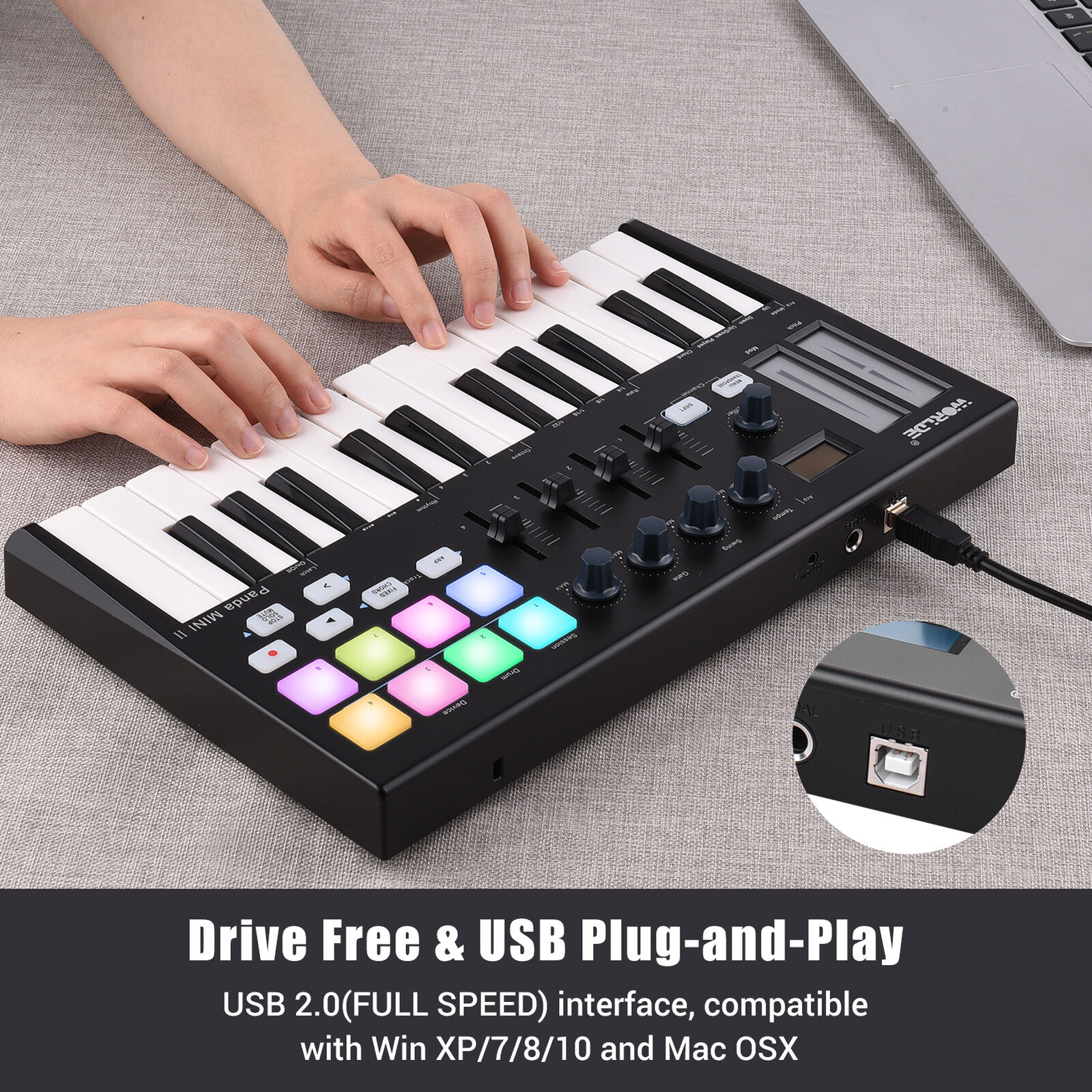 WORLDE Panda MINI II Portable 25- USB MIDI Keyboard Controller with 8 Q7Q5 - Fresh Stock Dated February 2026