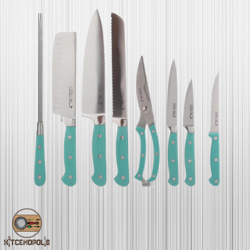 Kitchen Knife Set 14 Pieces Cutlery Block Durable Stainless Steel Gift Turquoise - Fresh Stock Dated December 2025