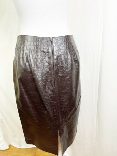 Vintage Deadstock Henri Bendel Leather Reptile Embossed Brown Pencil Skirt Small - Fresh Stock Dated February 2026