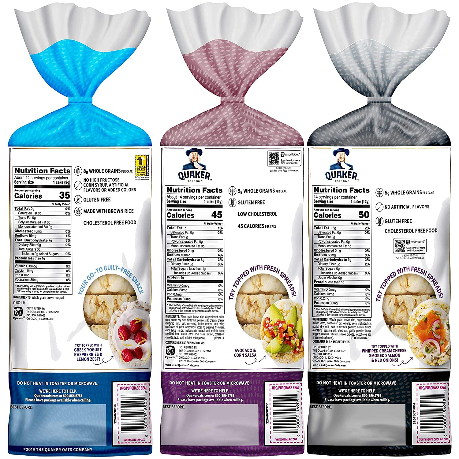 Quaker Large Rice Cakes, 3 Flavor Topper Variety Pack, Pack of 6 - Fresh Stock Dated February 2026