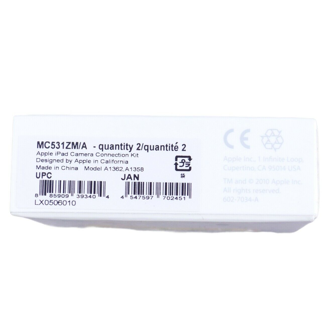 Apple iPad Camera Connection Kit MC531ZM/A (A1362 & A1358) Genuine New - Fresh Stock Dated February 2026