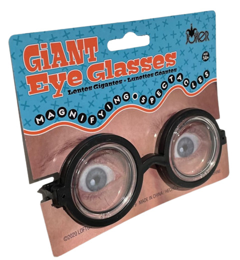 Funny GIANT EYE GLASSES Nerd Dork Thick Lenses Coke Bottle Joke Gag Black Round - Fresh Stock Dated February 2026