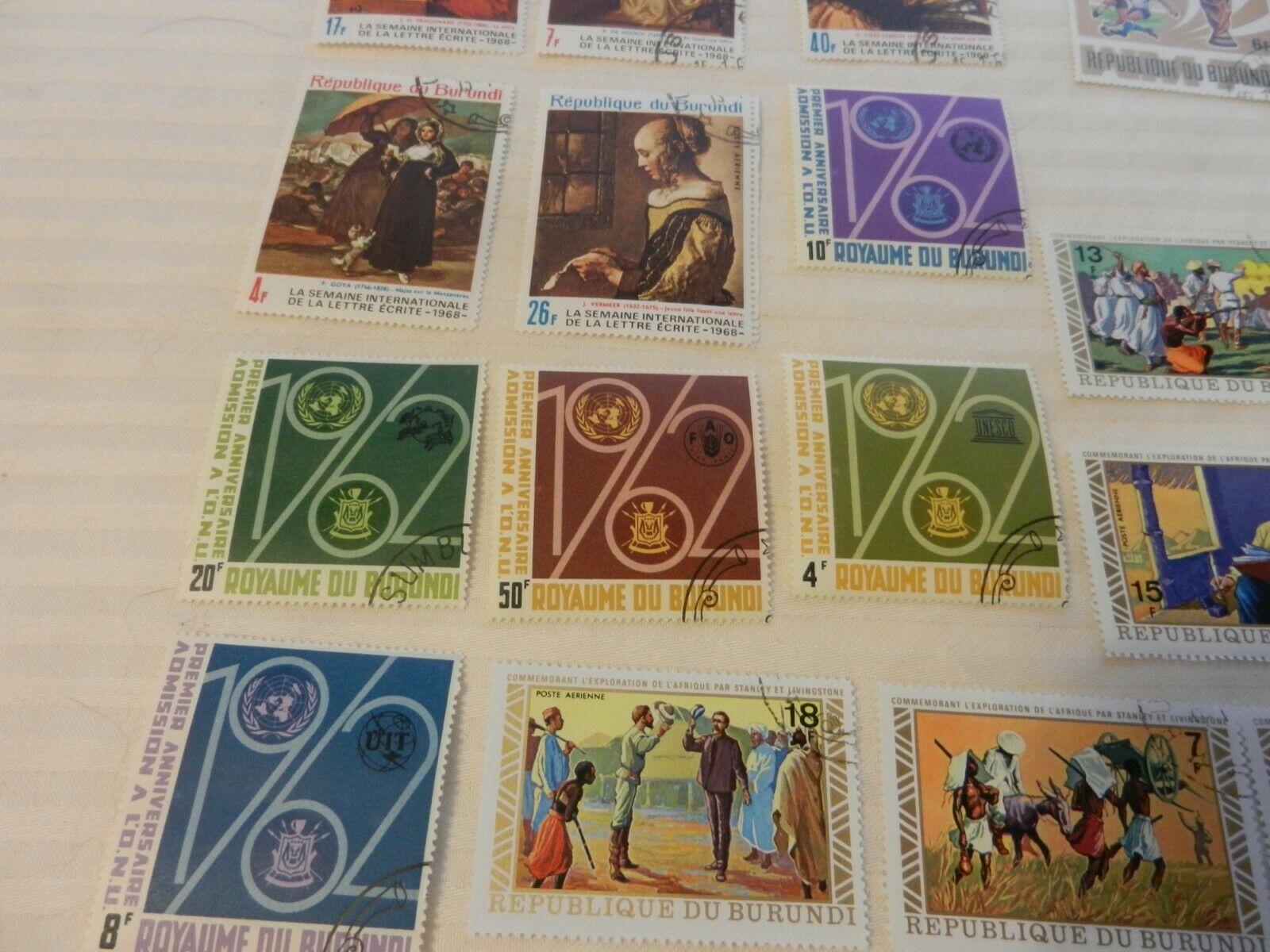 Lot of 32 Burundi Stamps, 1063, 1968, 1974 Soccer, Explorers, Paintings - Fresh Stock Dated December 2025