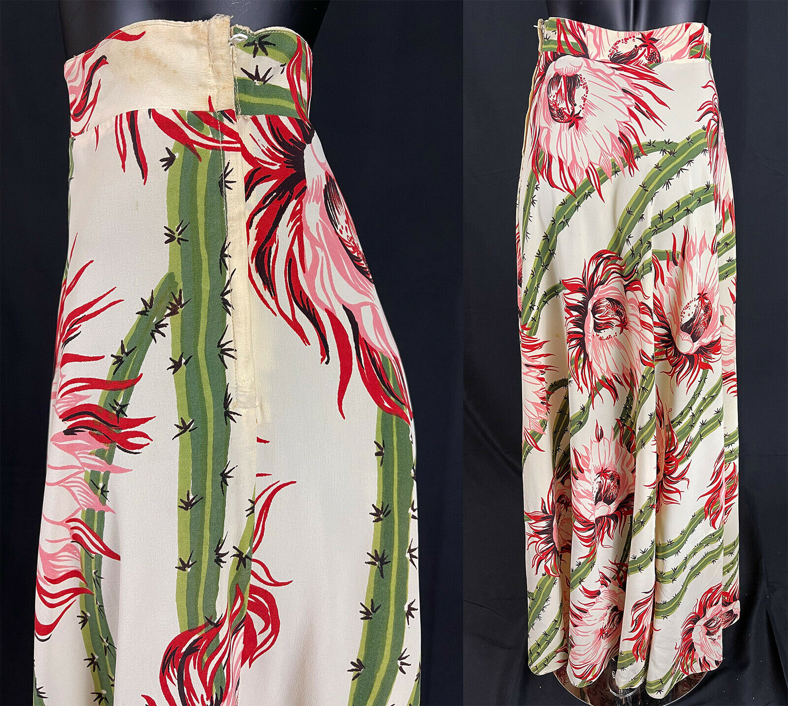 California Authentico Hand Prints Elza Cactus Orchid Flower Rayon Skirt VTG 1940 - Fresh Stock Dated February 2026