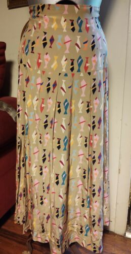 Vintage 80s Colours By Alexander Julian Novelty Tie Print Long Silk Skirt M 8 - Fresh Stock Dated February 2026