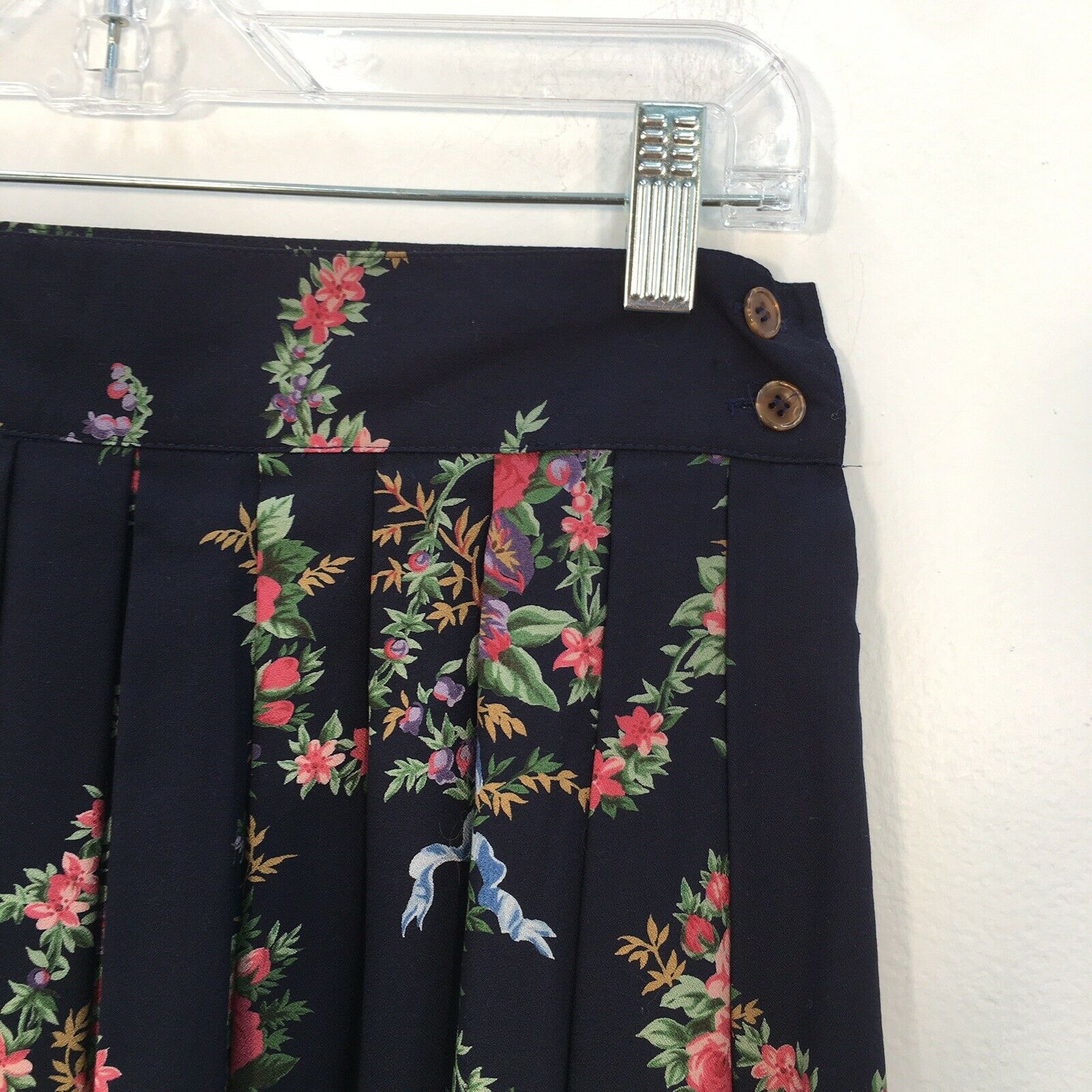 VTG 80s Herman Geist Dark Blue Floral Print Midi Pleated Skirt Womens Size 8 - Fresh Stock Dated February 2026