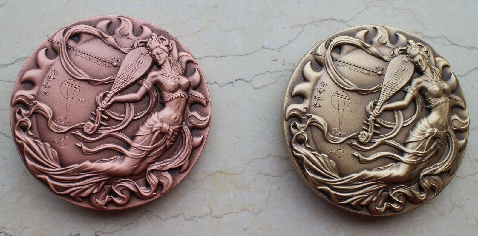 A Pair of 2012 China 70mm Brass and Copper Medals - Venus Transit - Fresh Stock Dated February 2026