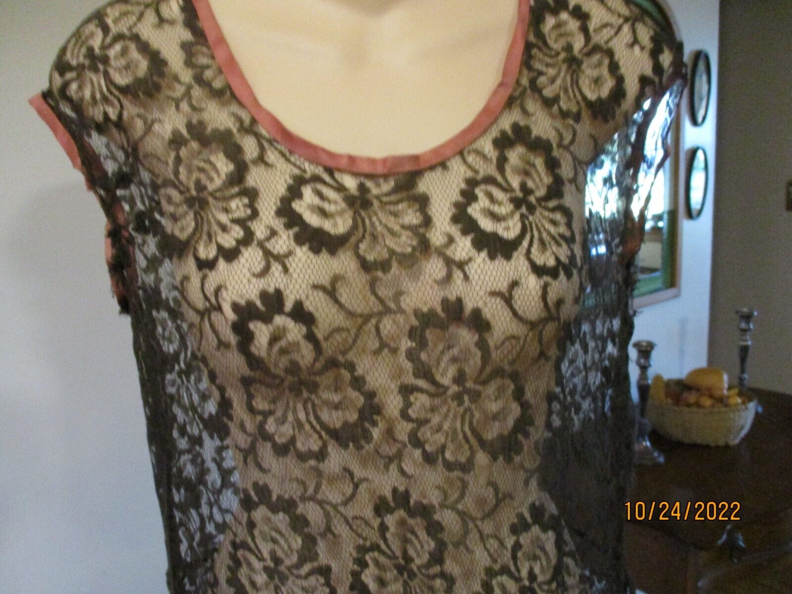 Vintage  1920's black lace over dress with pink silk trim - Fresh Stock Dated March 2026