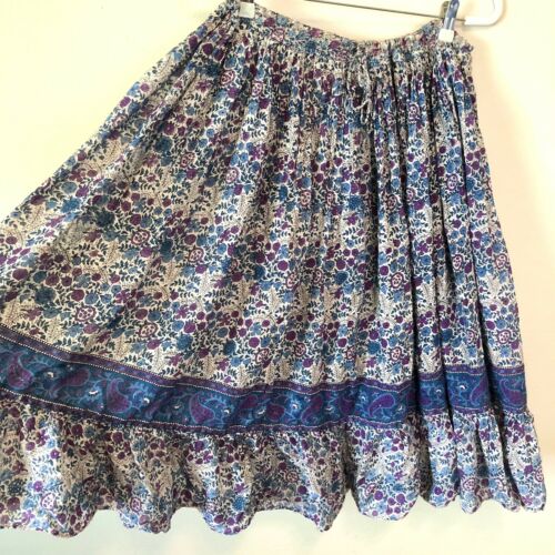 Vintage Indian Block Print Gauze Purple Blue Paisley Hippie Boho Skirt Size M - Fresh Stock Dated February 2026