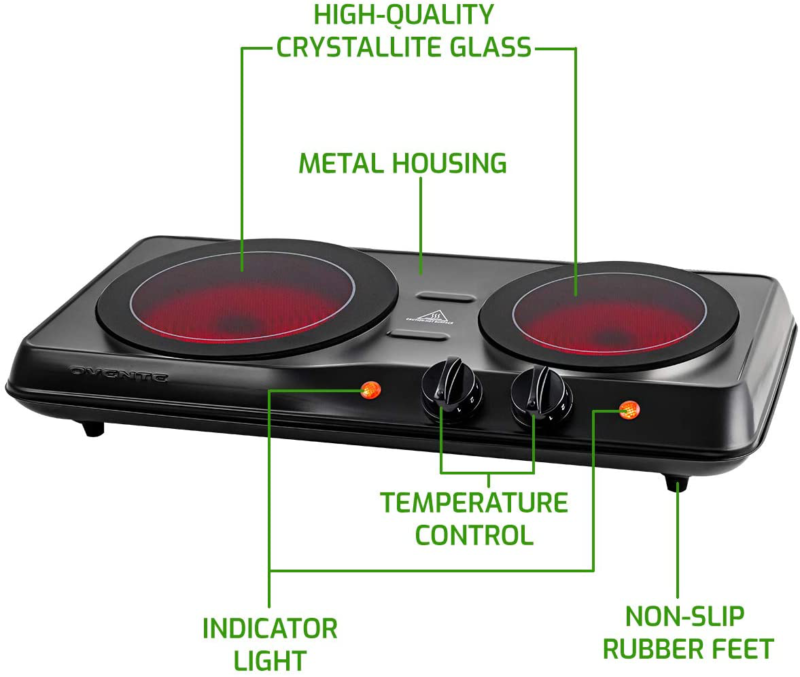 Double Burner Electric Cooking Stove 1700W Portable Infrared  Camping Two Plate - Fresh Stock Dated December 2025